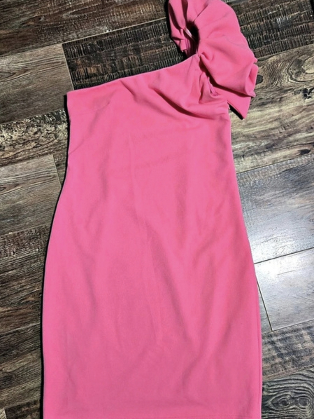 She + Sky Hot Pink One Shoulder Ruffle Cocktail Party Mini Dress Size Small